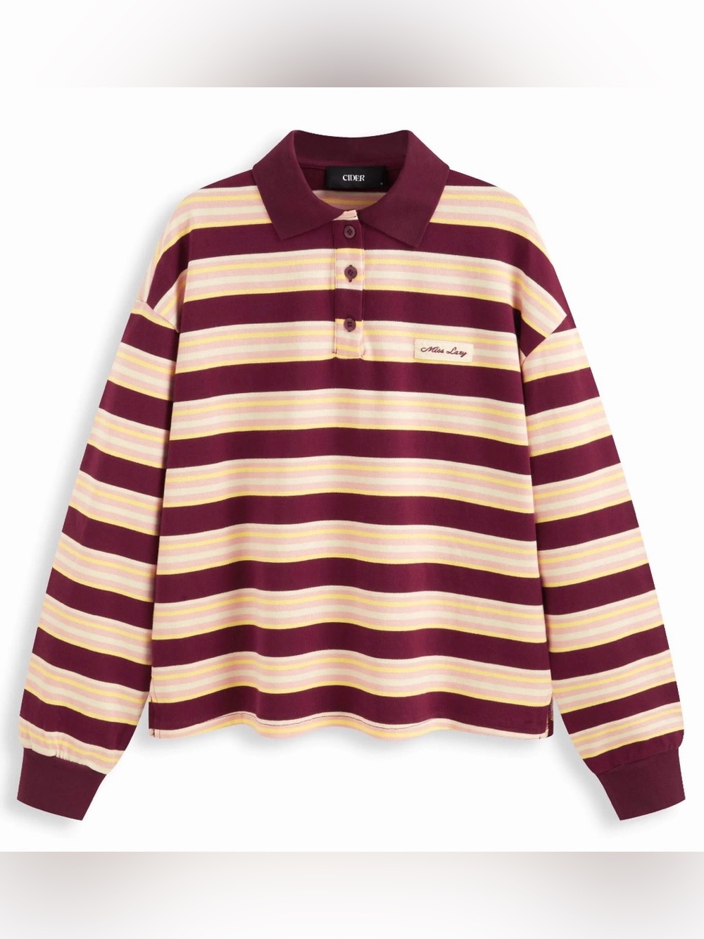 NWT -Cider “Miss Lazy” Stripe Polo Long Sleeved Shirt